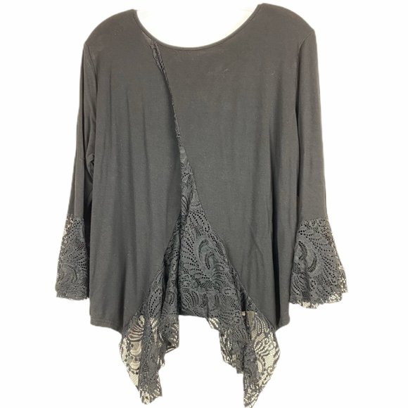 Shyanne Lace Detail Top Blouse Black Rayon - Picture 4 of 4